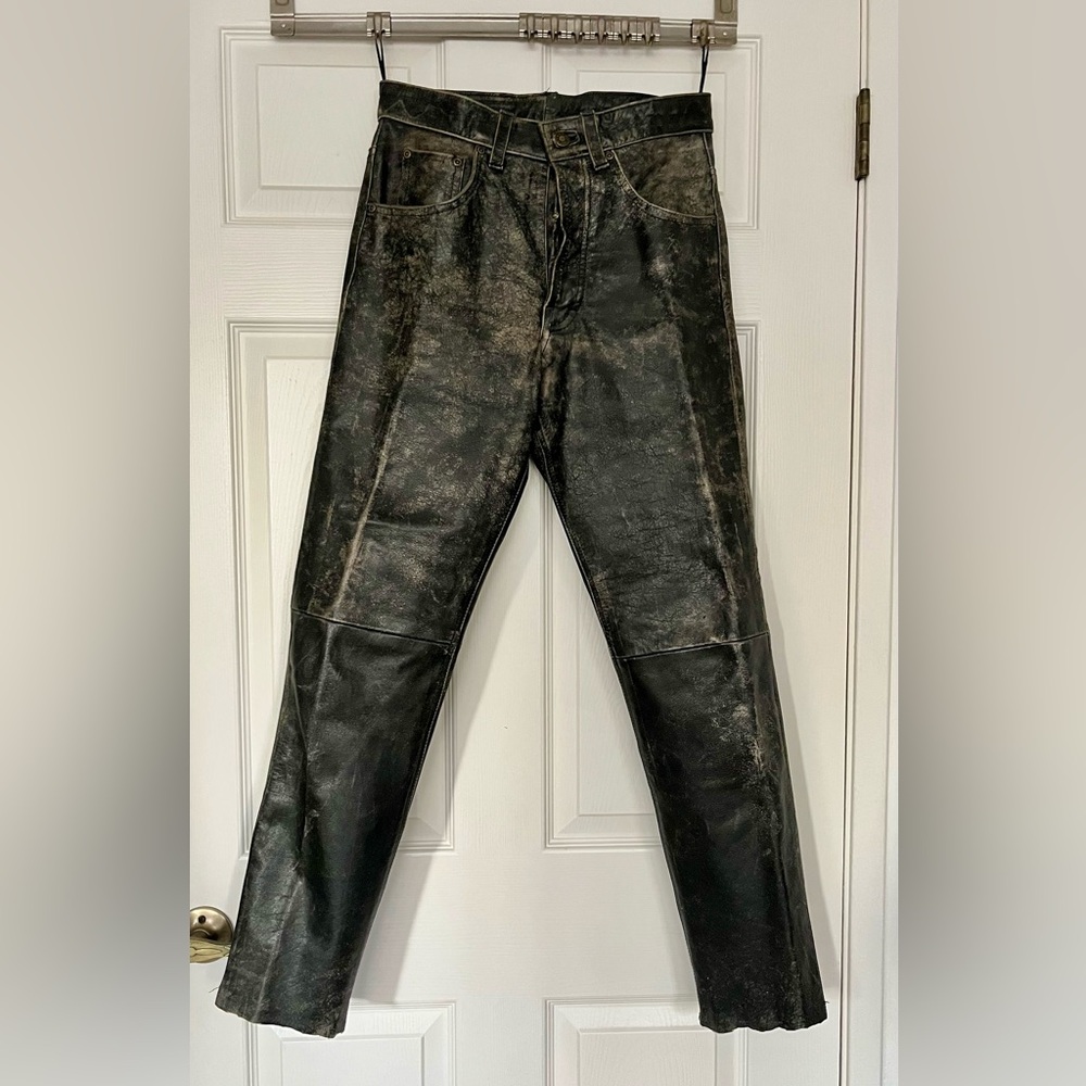 Mens Vintage 2BU Distressed Leather Biker Pants in size 30